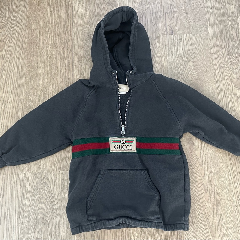 Authentic Gucci Kids Black Dark Grey Gray Hoodie Jacket Size 6